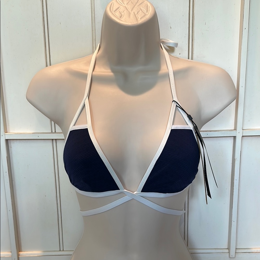 Vitamin A Blue and White Triangle Bikini Top